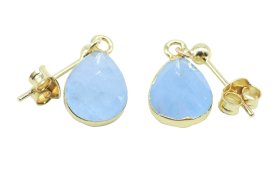 Boucles d'oreilles Argent 925 'Ondée Dorée' - Aigue Marine - Plaquées Or