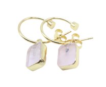 Boucles d'oreilles Argent 925 'Arche Doré' - Quartz Rose - Plaquées Or
