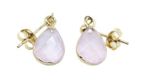 Boucles d'oreilles Argent 925 'Ondée Dorée' - Quartz Rose - Plaquées Or