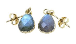 Boucles d'oreilles Argent 925 'Ondée Dorée' - Labradorite - Plaquées Or