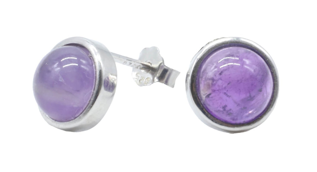 Boucles d'Oreilles Argent 925 Poinçon | Améthyste Naturelle Ronde Polie – Sagesse, Protection & Magie Violette