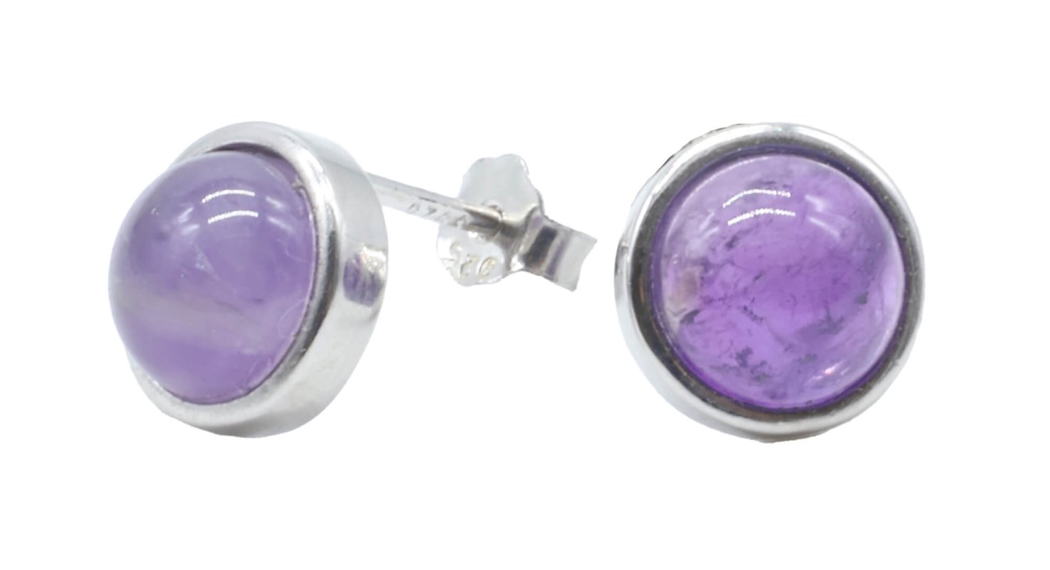 Boucles d'oreilles Argent 925 Améthyste ronde polie