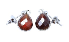 Boucles d'oreilles Argent 925 'Ondée Argentée' - Grenat