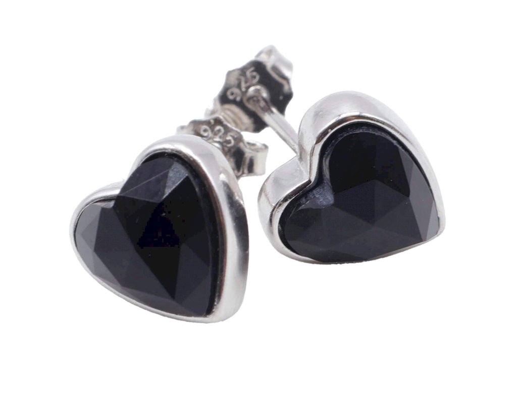 Boucles d'oreilles Argent 925 Onyx Cœur