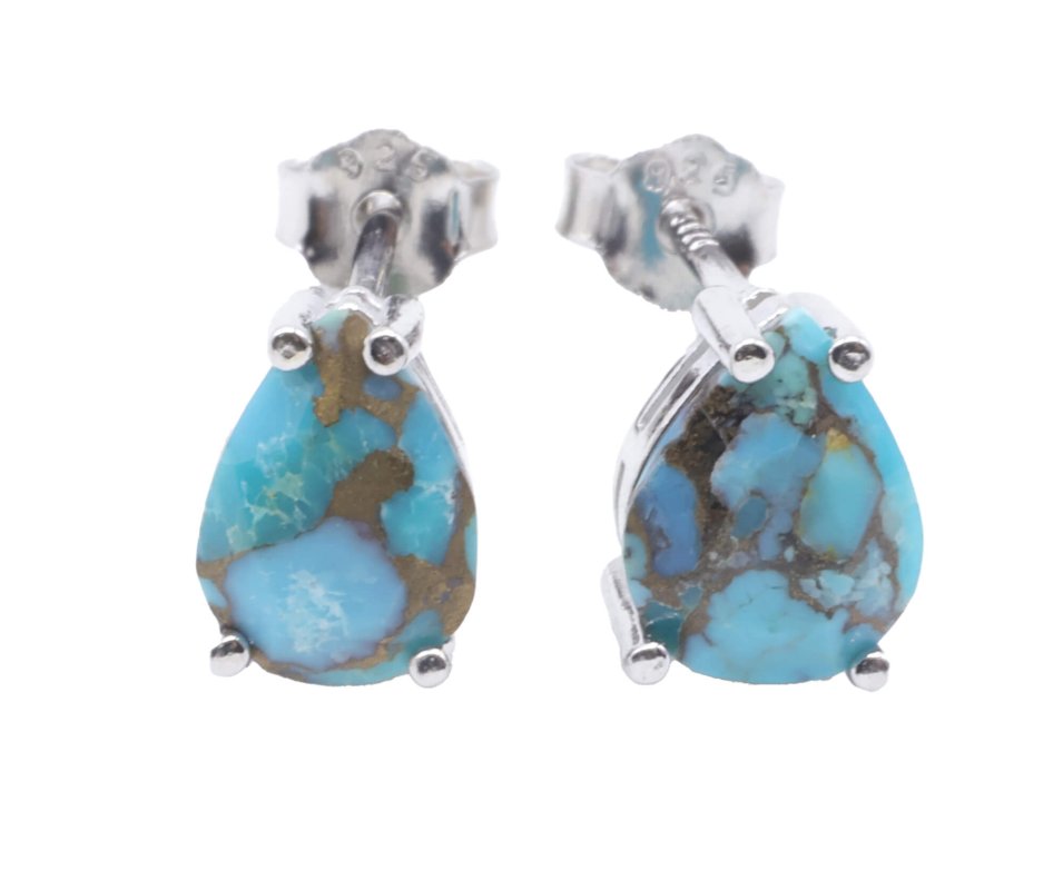 Boucles d'Oreilles Argent 925 Poinçon | Turquoise Naturelle Taille Larme – Bijou Bohème & Protection