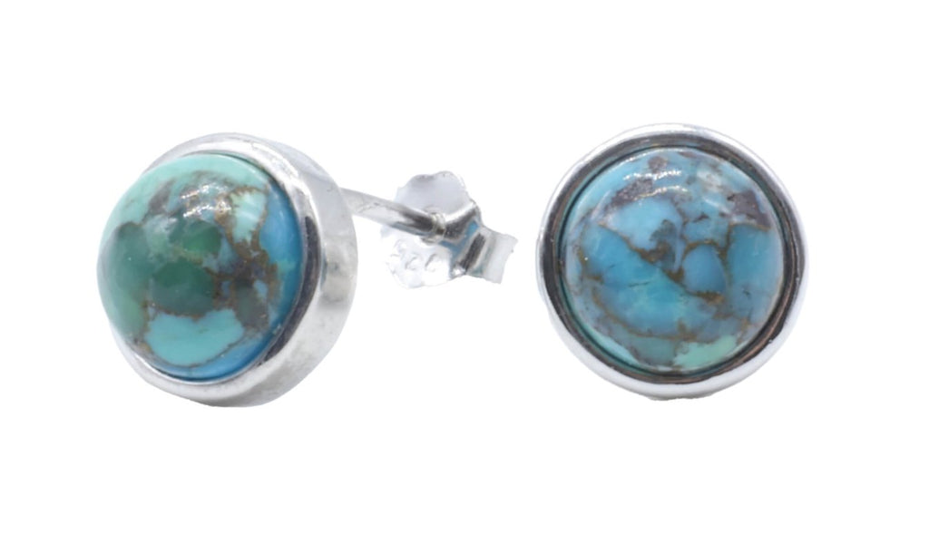 Boucles d'Oreilles Argent 925 Poinçon | Turquoise Naturelle Ronde Polie – Héritage Sacré, Protection & Sérénité
