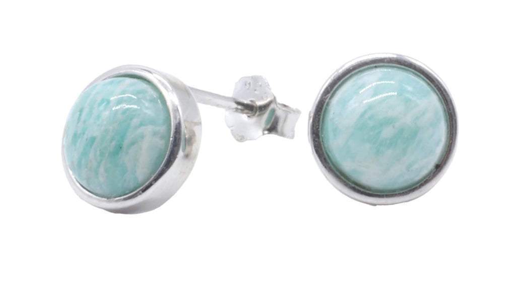 Boucles d'Oreilles Argent 925 Poinçon | Amazonite Naturelle Ronde Polie – Harmonie, Douceur & Élégance Tropicale