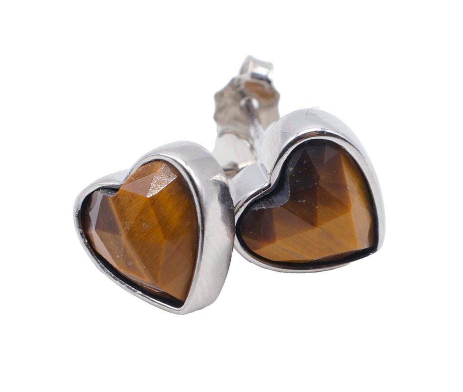 Boucles d'oreilles Argent 925 Œil de Tigre Cœur