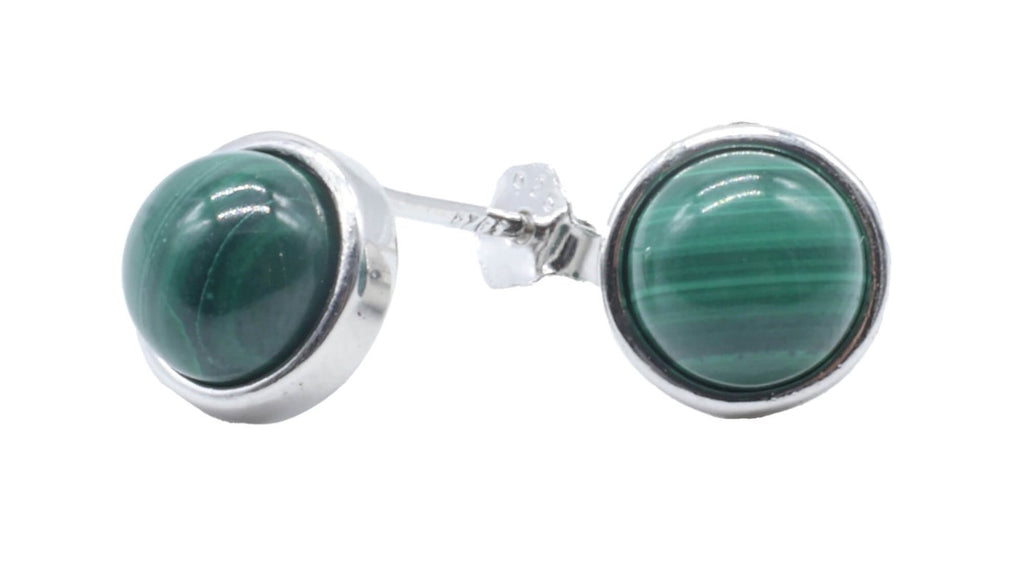 Boucles d'Oreilles Argent 925 Poinçon | Malachite Naturelle Ronde Polie – Transformation, Guérison & Vert Hypnotique