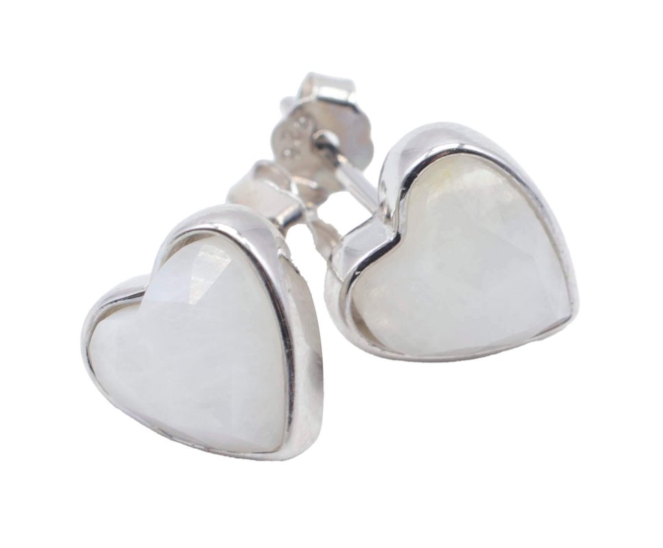 Boucles d'Oreilles Argent 925 Poinçon | Pierre de Lune Naturelle Forme Cœur – Magie Lunaire, Féminité & Amour