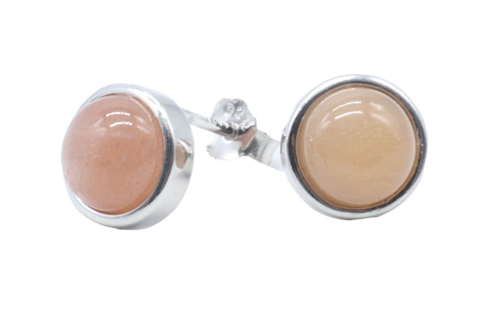 Boucles d'Oreilles Argent 925 Poinçon | Pierre de Soleil Naturelle Ronde Polie – Joie, Vitalité & Éclat Doré
