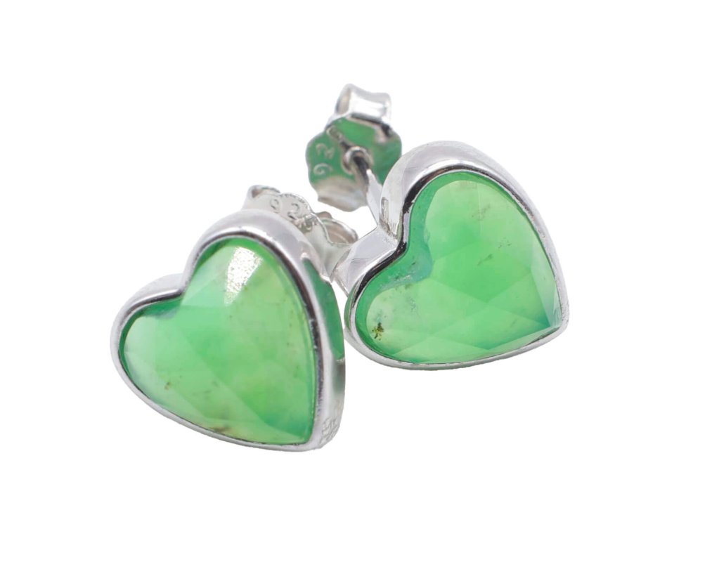 Boucles d'oreilles Argent 925 Jade Vert Cœur