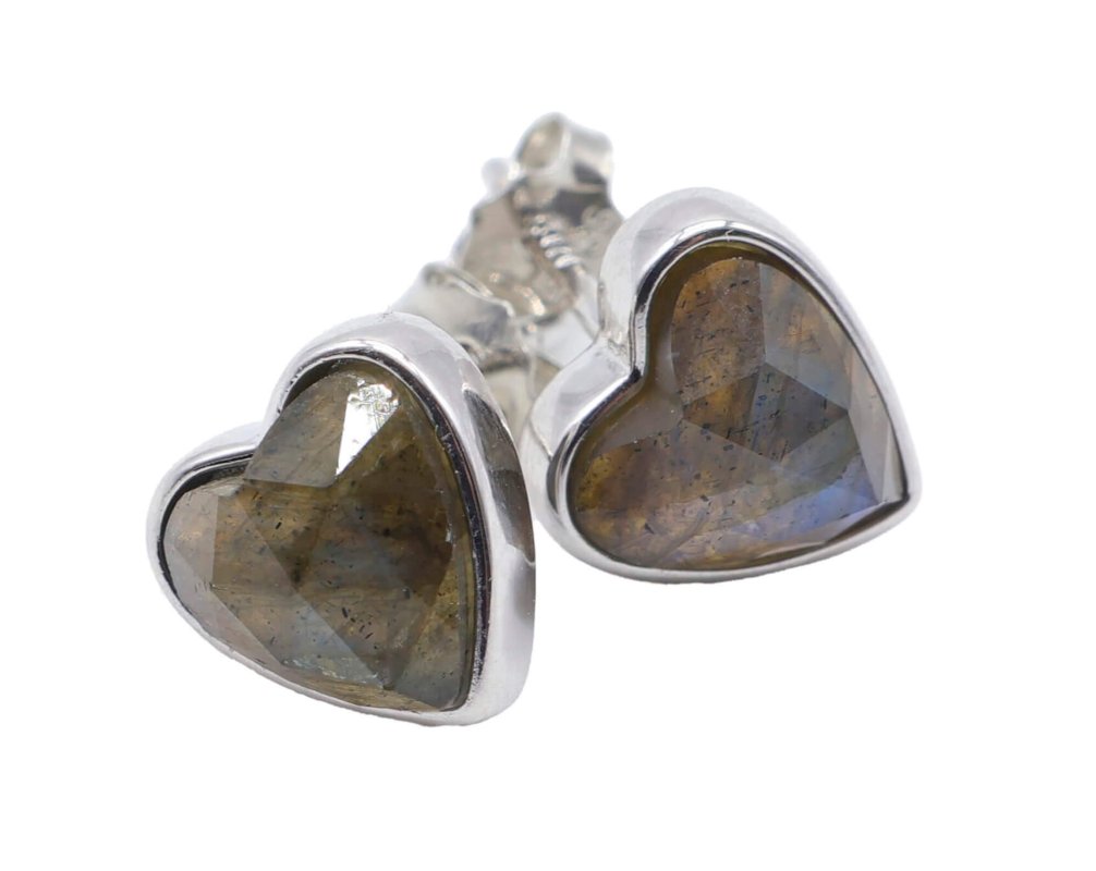 Boucles d'Oreilles Argent 925 Poinçon | Labradorite Naturelle Forme Cœur – Magie Irisée, Protection & Amour