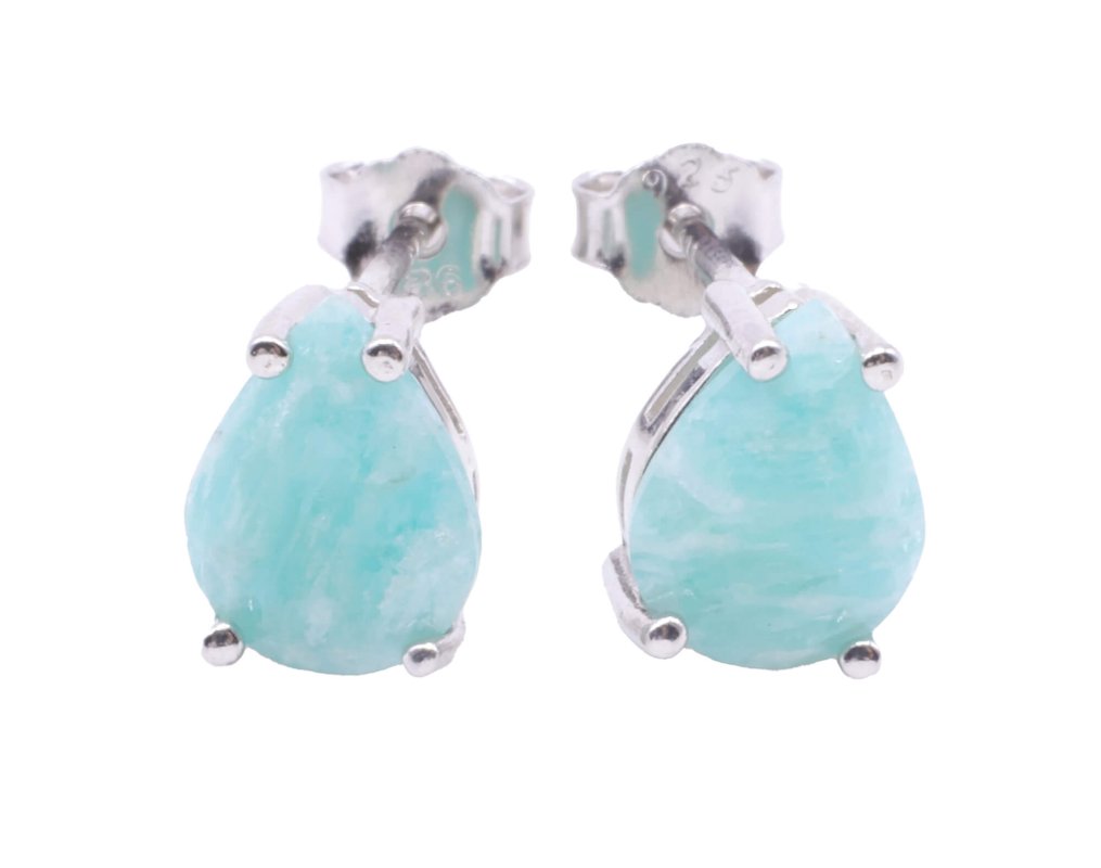 Boucles d'Oreilles Argent 925 Poinçon | Amazonite Naturelle Taille Larme – Harmonie, Apaisement & Nature