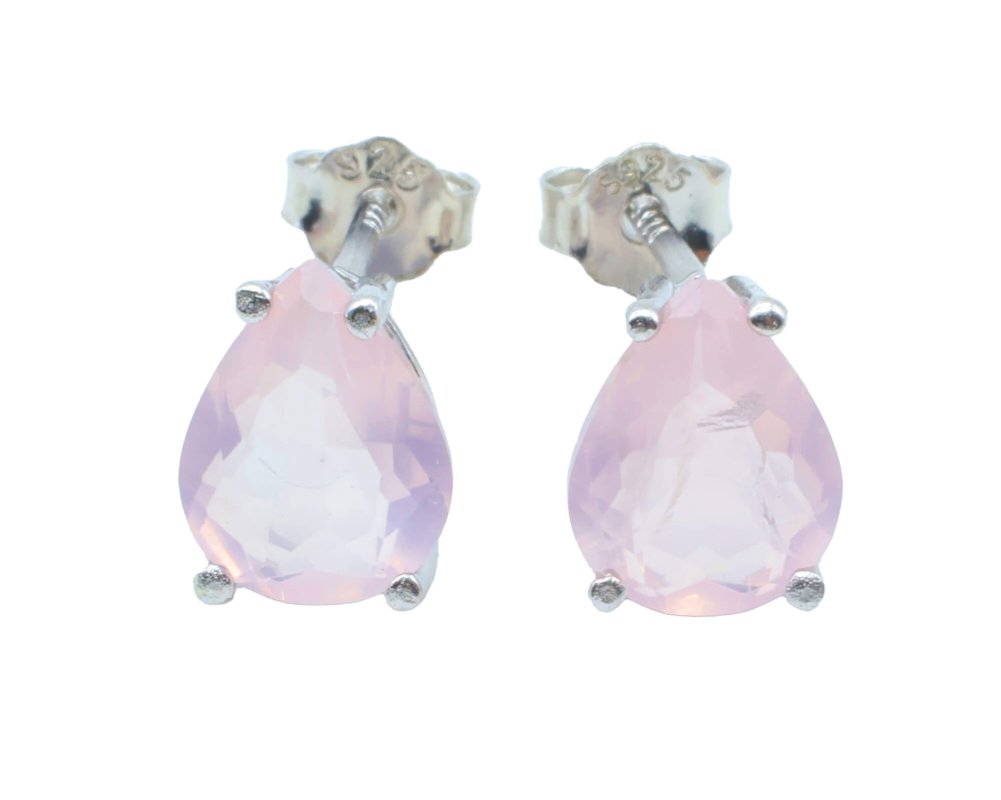 Boucles d'Oreilles Argent 925 Poinçon | Quartz Rose Naturel Taille Larme – Pierre de l'Amour & Douceur