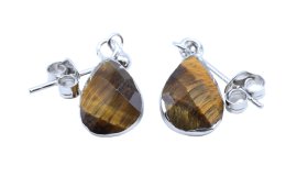 Boucles d'oreilles Argent 925 'Ondée Argentée' - Oeil de Tigre