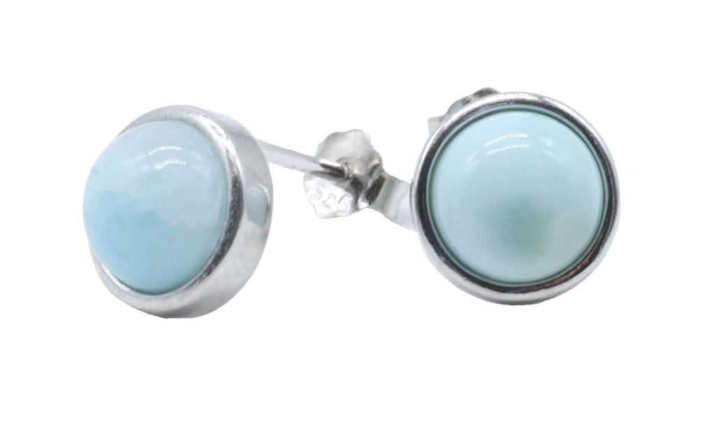 Boucles d'Oreilles Argent 925 Poinçon | Larimar Naturel Rond Poli – Pierre Rare des Caraïbes, Calme & Beauté Tropicale
