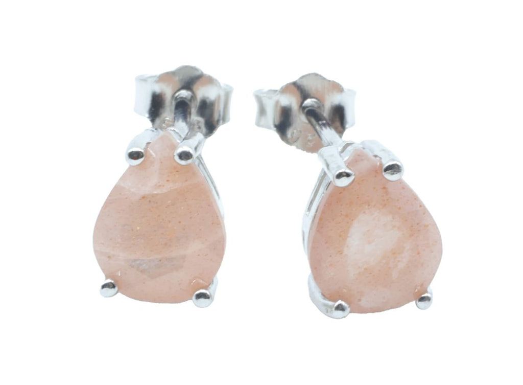Boucles d'Oreilles Argent 925 Poinçon | Pierre de Soleil Naturelle Taille Larme – Éclat Doré & Joie