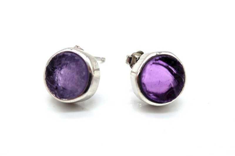 Boucles d'oreilles Argent 925 Améthyste ronde brute