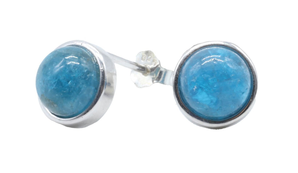 Boucles d'Oreilles Argent 925 Poinçon | Apatite Naturelle Ronde Polie – Rareté, Motivation & Lumière Créative
