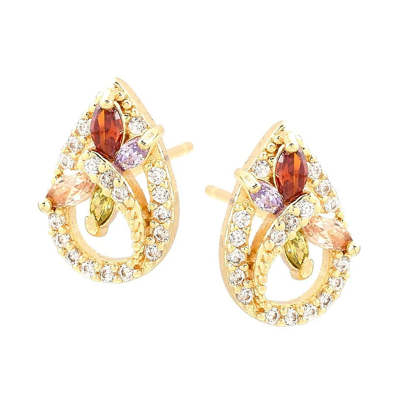 Boucles d'Oreilles Multicolores Zirconium | Monture Dorée Or Fin