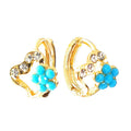 Boucles d'Oreilles Cœur Fleur Bleu – Plaqué Or 1 Micron