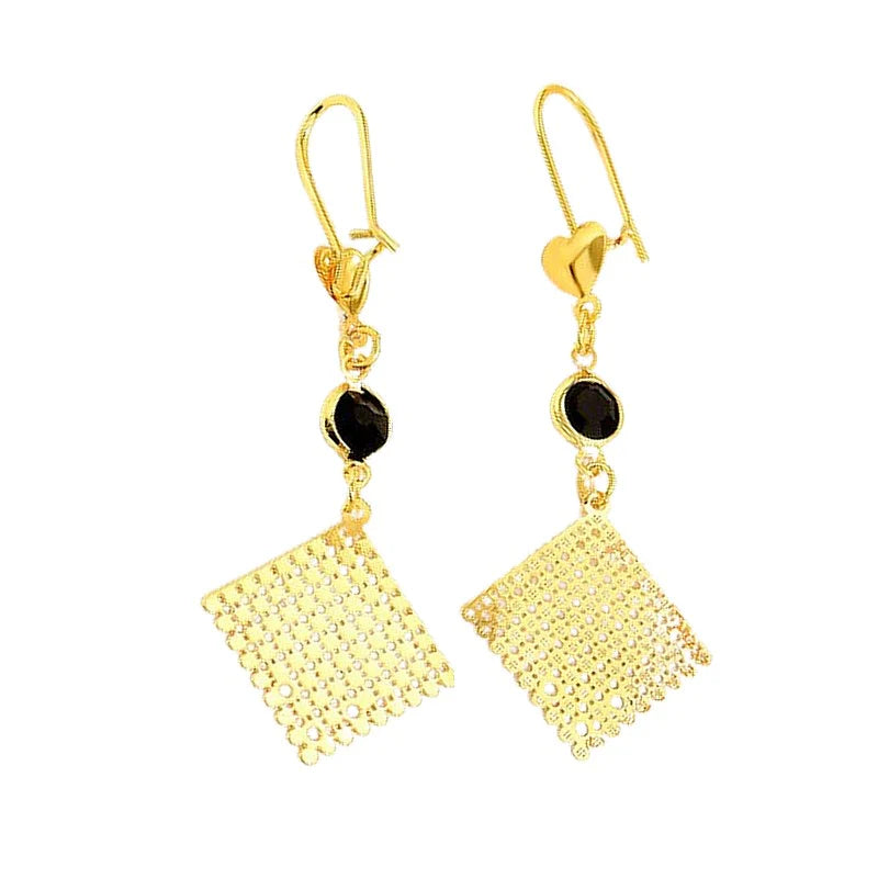 Boucles d'Oreilles Losange Strass Noir – Glamour Doré