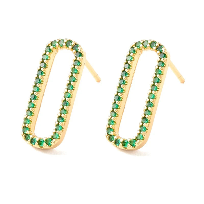 Boucles d'Oreilles Ovales Zirconium Vert – Éclat & Élégance Dorée