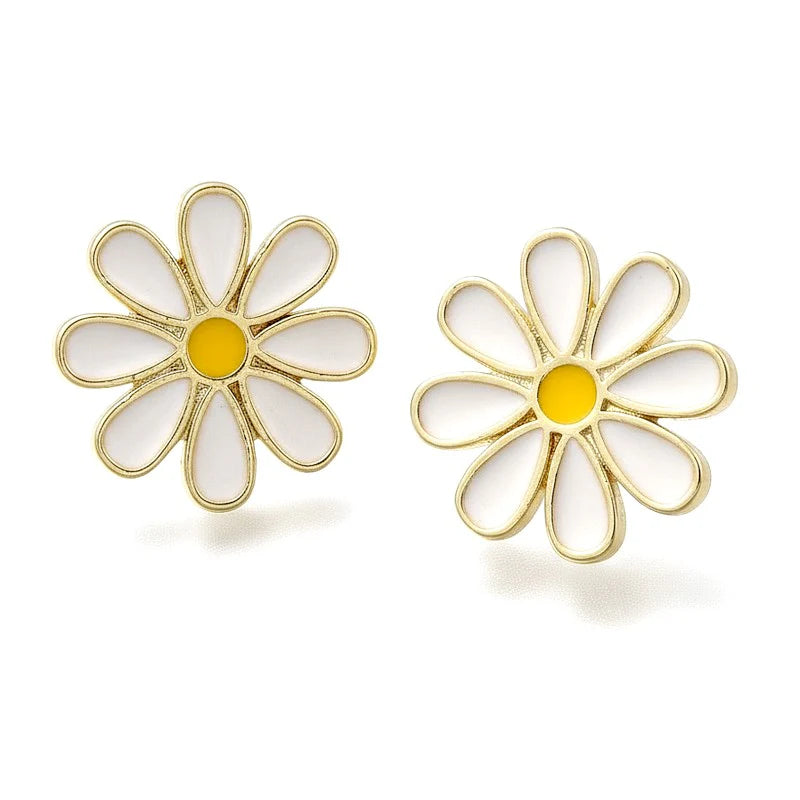 Boucles d'Oreilles Marguerite Émaillées – Dorées à l'Or Fin | Joaillerie Premium