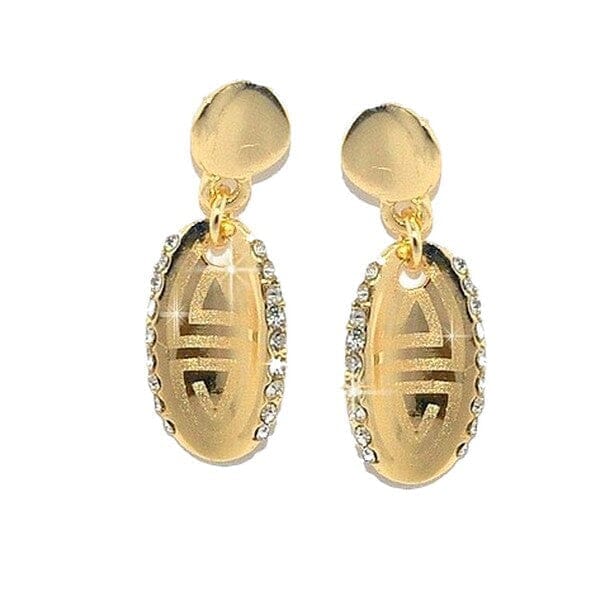 Boucles d'Oreilles Pendantes Dorées – Cercle Ciselé & Strass | Plaqué Or 1 Micron
