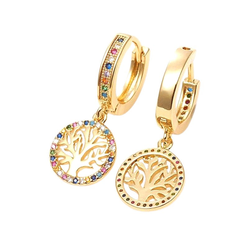 Boucles d'Oreilles Arbre de Vie – Zirconiums Sertis | Plaqué Or 1 Micron