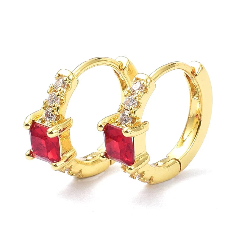 Créoles Diamant CZ Rouge – Plaqué Or | 15 mm