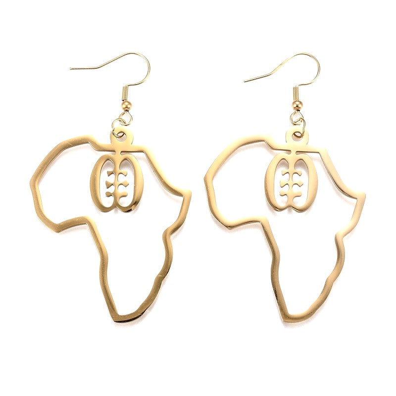 Boucles d'Oreilles Carte d'Afrique en Acier Doré – Bijou Identitaire Femme