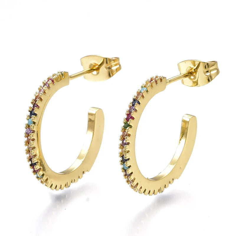 Boucles d'Oreilles Demi-Créoles Diamant CZ Multicolores 19 mm – Plaquées Or