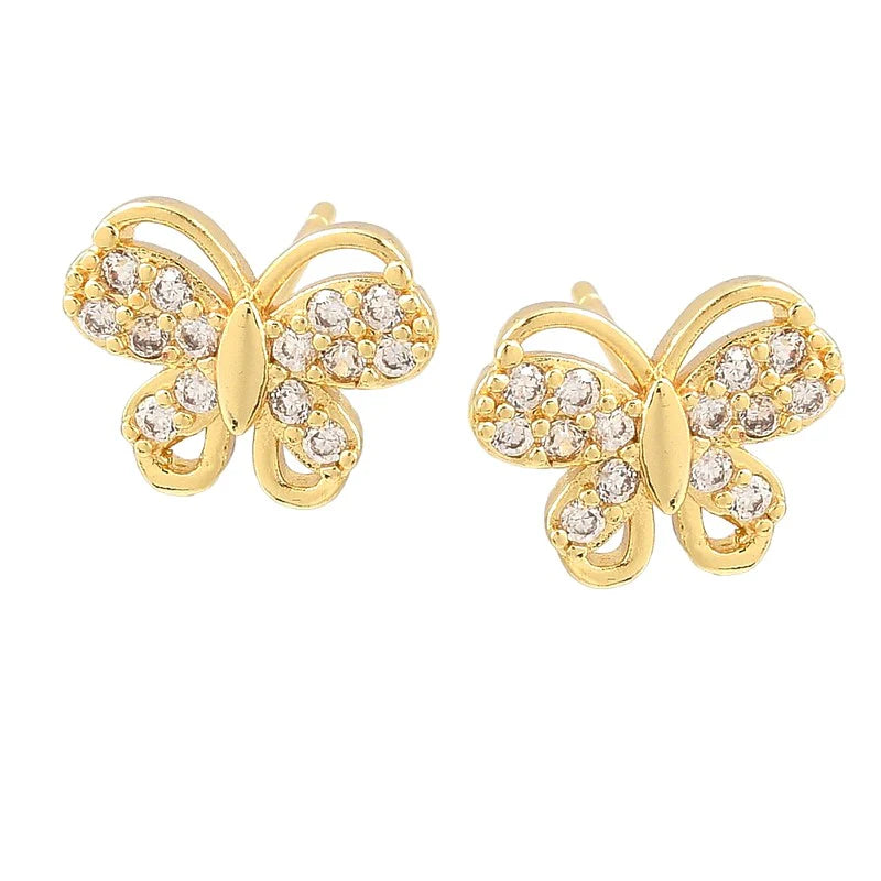Boucles d'Oreilles Papillon Dorées – Zirconiums Scintillants | Plaqué Or 1 Micron