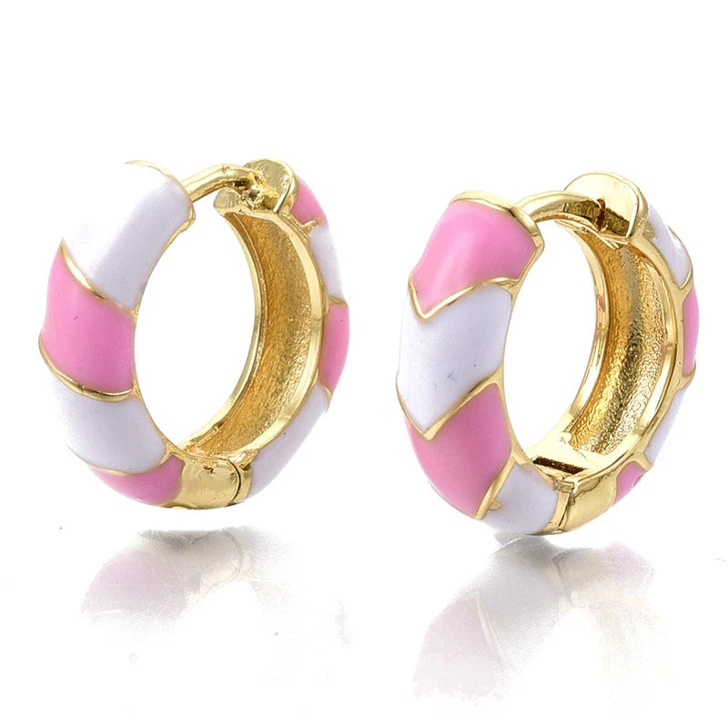 Créoles Émail Rose & Blanc – Bijou Doré Plaqué Or