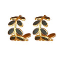 Boucles d'Oreilles Feuille Nacre Noir – Élégance Naturelle Dorée - Plaquage Or