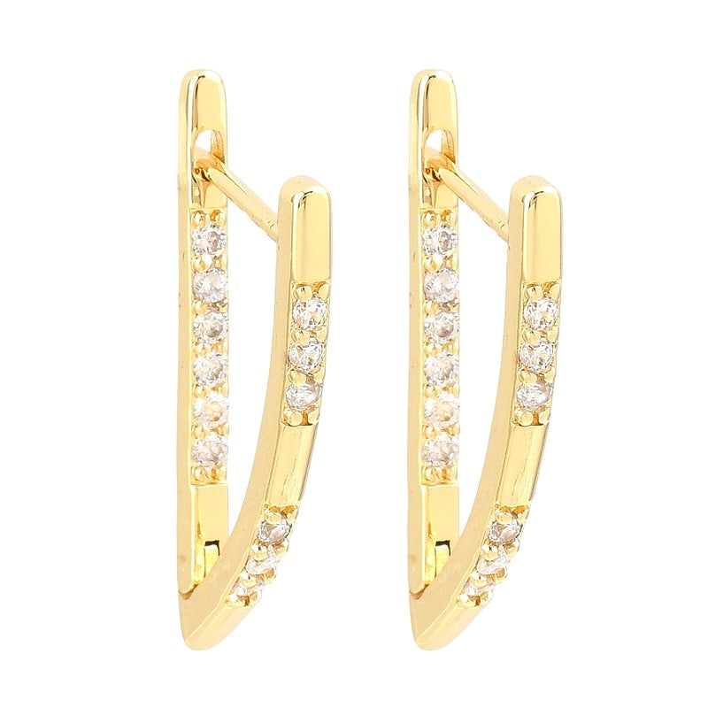 Boucles d'Oreilles Triangulaires Dorées | Zirconiums Brillants | Plaqué Or 1 Micron