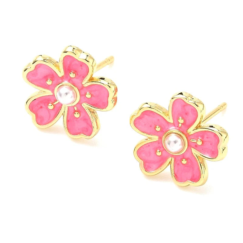 Clous Émail Rose Dorés à l'Or Fin – Élégance Minimaliste