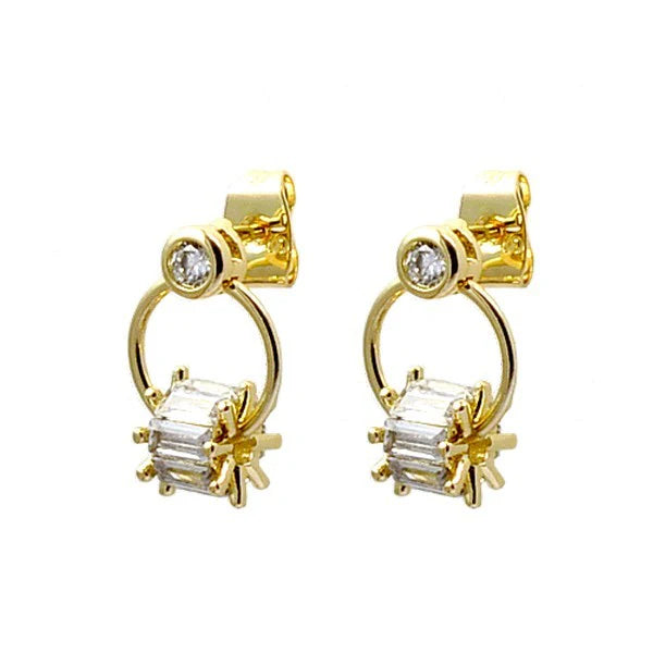 Boucles d'Oreilles Pendantes Dorées – Zircon Blanc Roulant | Plaqué Or 1 Micron