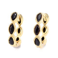 Créoles Glamour – 6 Zirconiums Noirs Scintillants | Plaqué Or 1 Micron