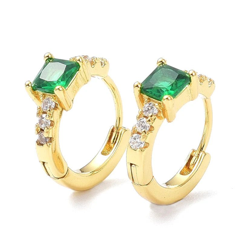 Créoles Diamant CZ Vert – Plaqué Or | 15 mm