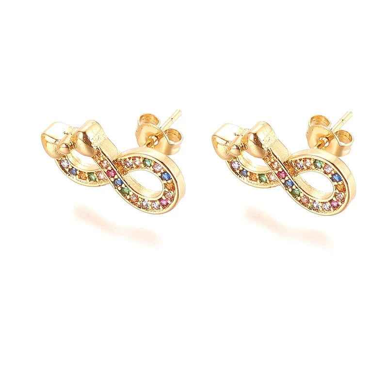 Boucles d'Oreilles Infini Nœud – Zirconiums Colorés | Plaqué Or 1 Micron