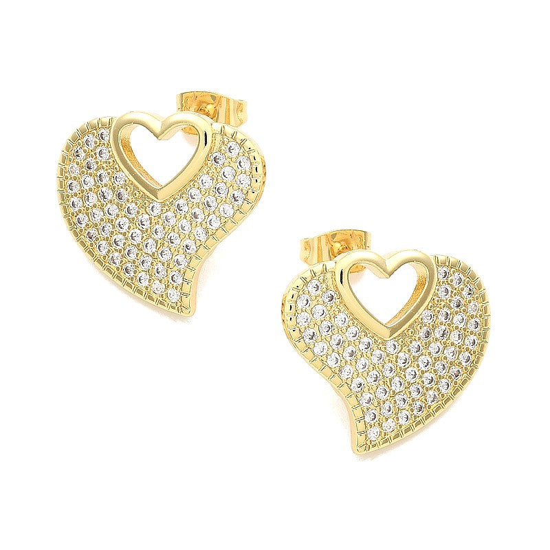 Clous Cœur Ajouré Zirconiums Dorés à l'Or Fin – Finesse & Sophistication