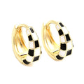 Boucles d'Oreilles Créoles Damier Nacre Noir & Blanc – Plaqué Or 1 Micron