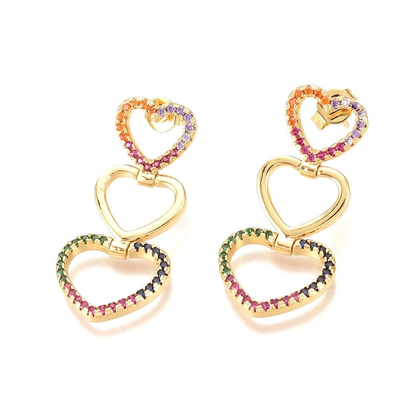 Boucles d'Oreilles 3 Cœurs Zirconium – Éclat Doré & Glamour Intemporel