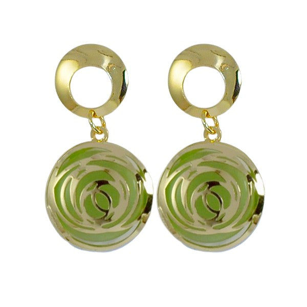 Boucles d'Oreilles Double Cercle Vert | Plaqué Or 1 Micron | Bijou Femme Premium