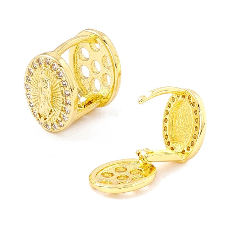 Boucles d'Oreilles Vierge Marie – Zirconiums Dorés Plaqué Or | Bijou Femme
