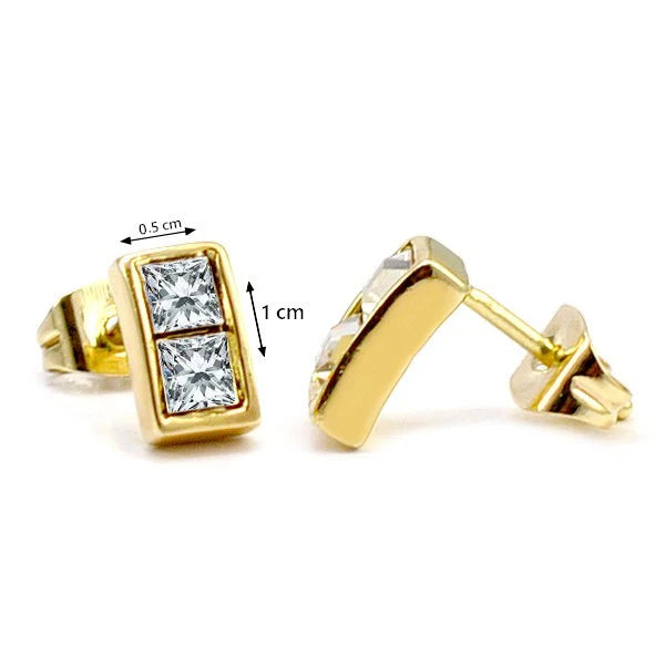 Boucles d'Oreilles Puces Rectangle Ajouré Zircon – Plaqué Or 1 Micron