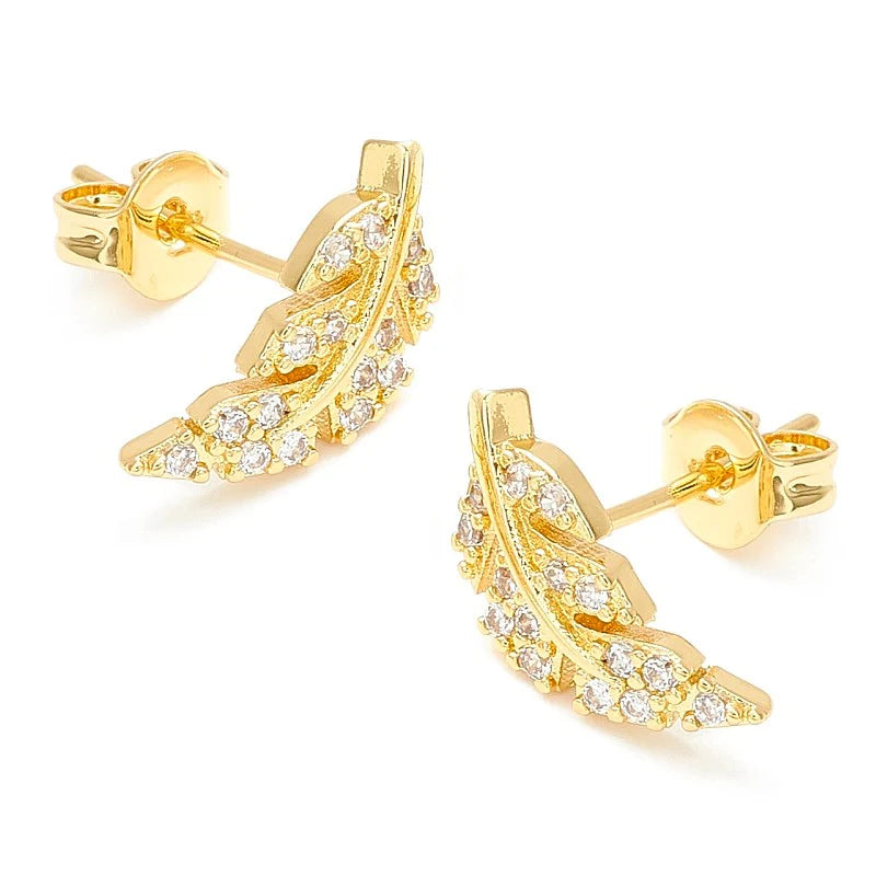 Boucles d'Oreilles Feuilles – Zirconiums Sertis | Plaqué Or 1 Micron